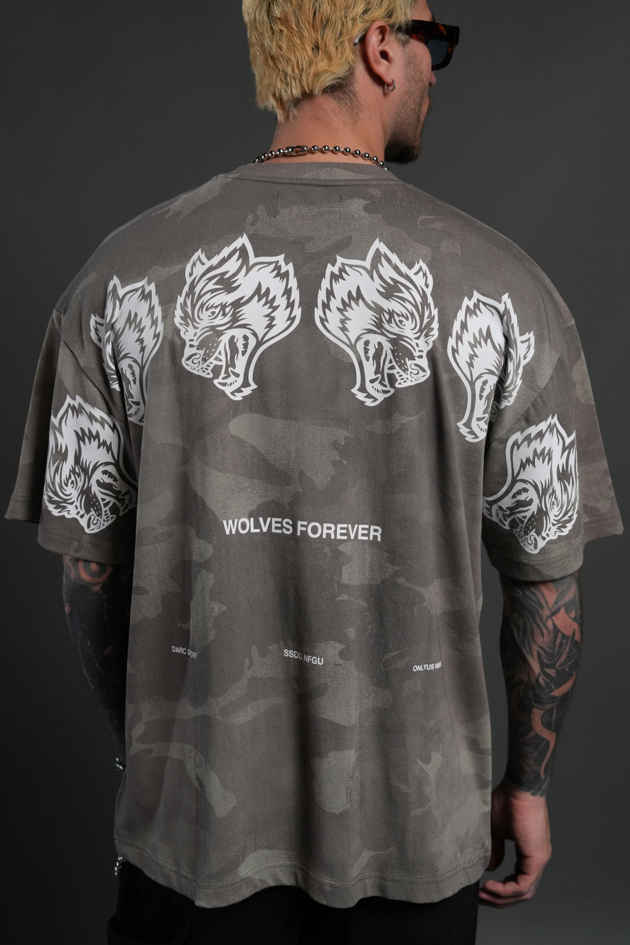 Wolves Have Your Back Unisex "Premium" Oversized Tee in Lush Vintage Woodland Camo - Image 12