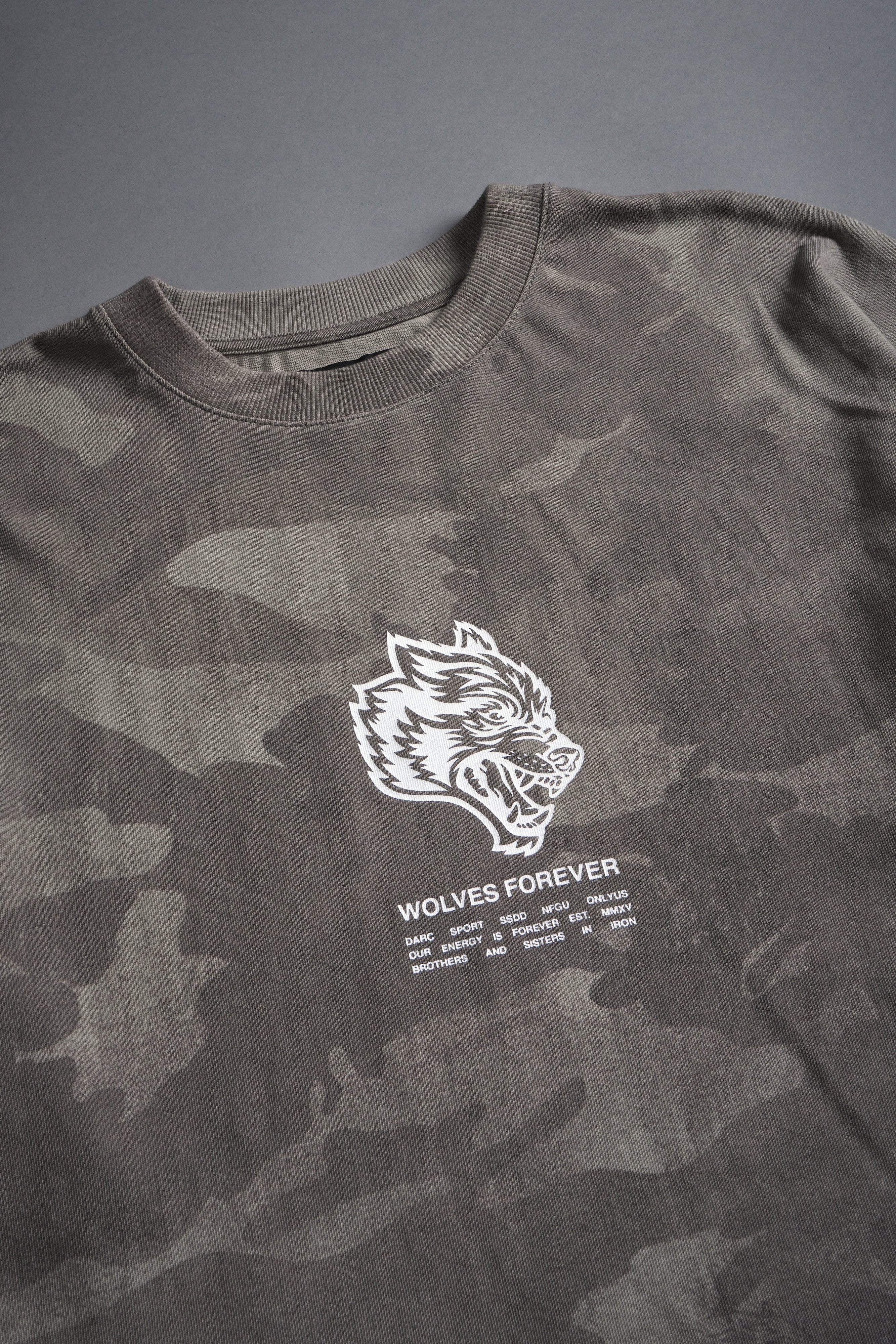 Wolves Have Your Back Unisex "Premium" Oversized Tee in Lush Vintage Woodland Camo - Image 13
