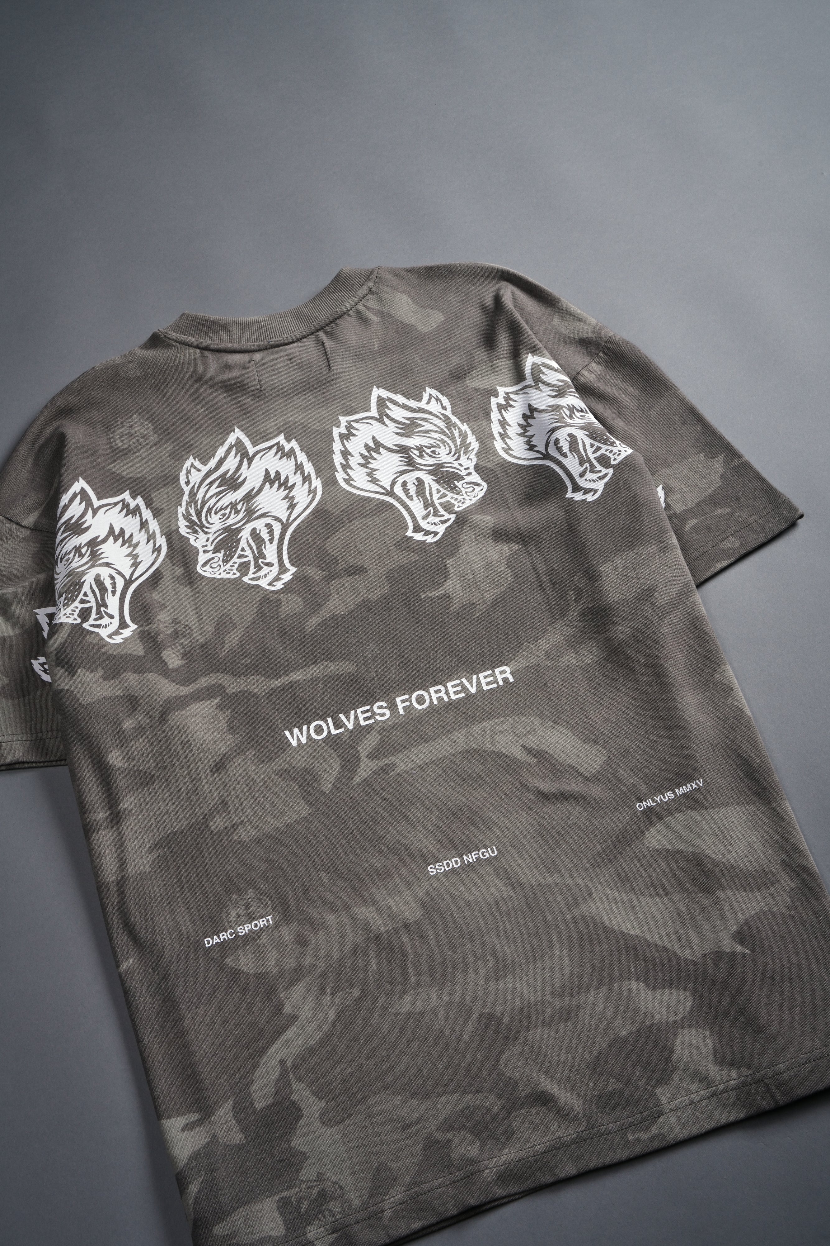 Wolves Have Your Back Unisex "Premium" Oversized Tee in Lush Vintage Woodland Camo - Image 15