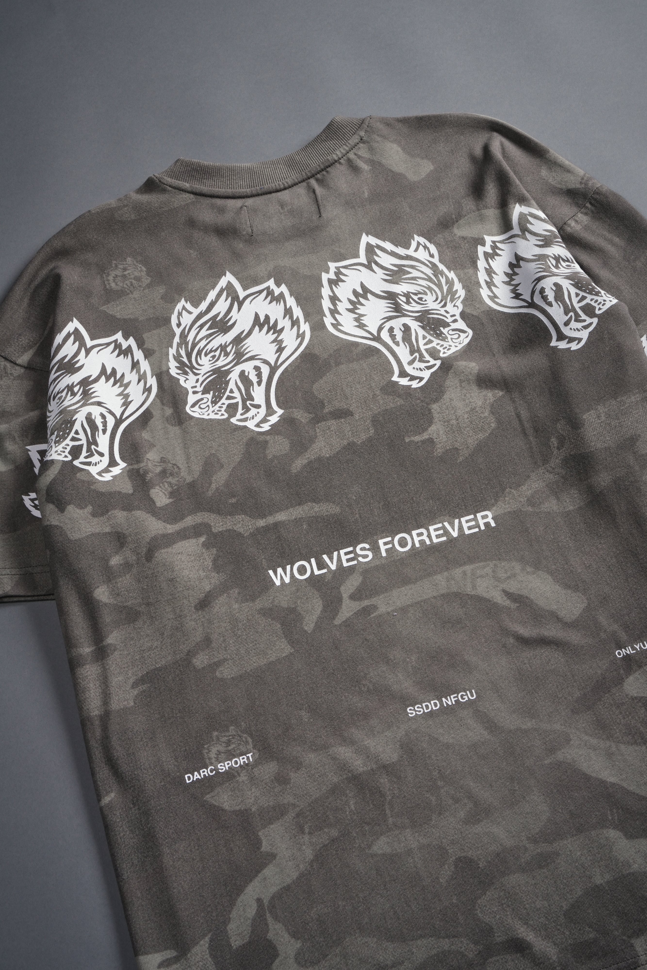 Wolves Have Your Back Unisex "Premium" Oversized Tee in Lush Vintage Woodland Camo - Image 16