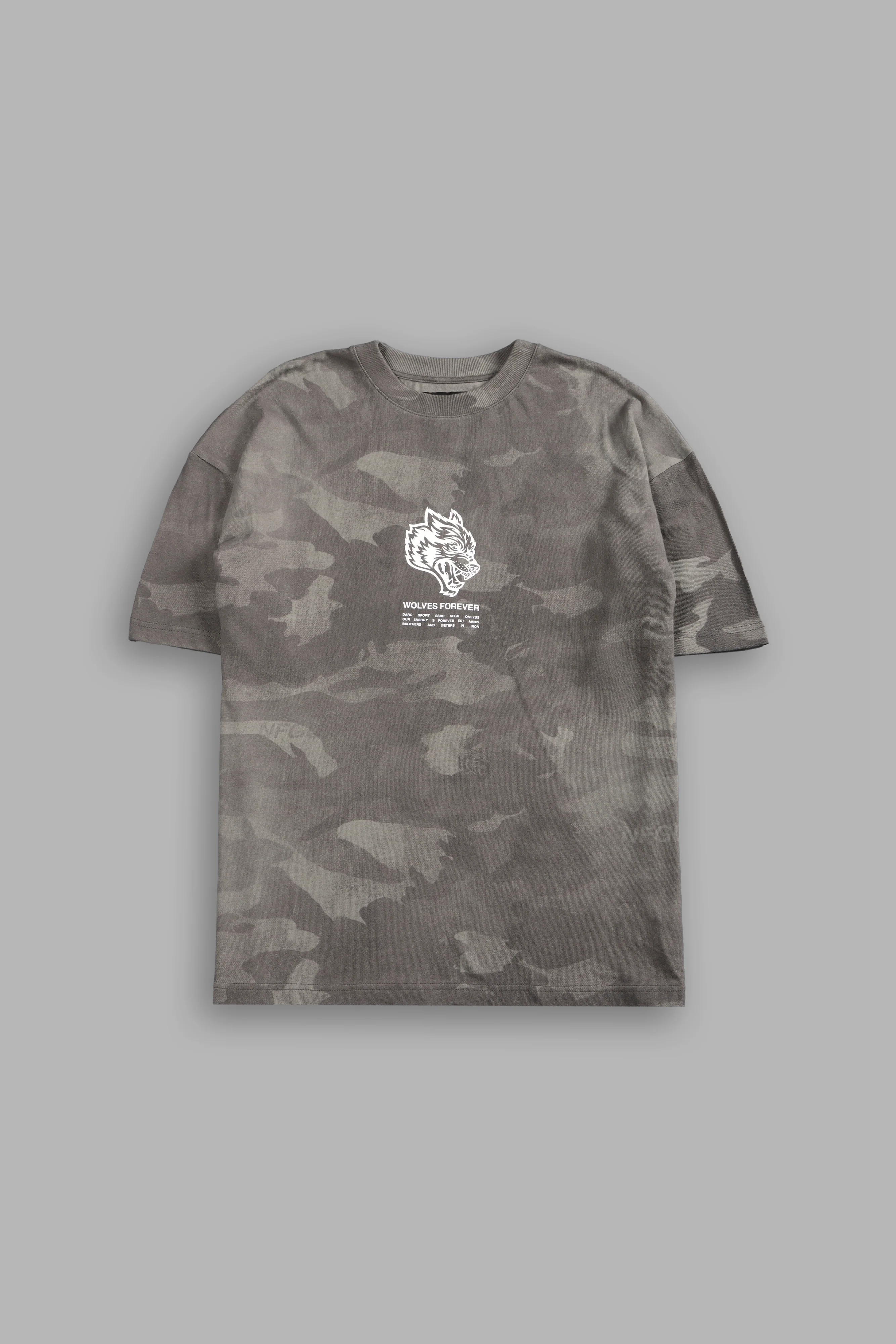 Wolves Have Your Back Unisex "Premium" Oversized Tee in Lush Vintage Woodland Camo - Image 3