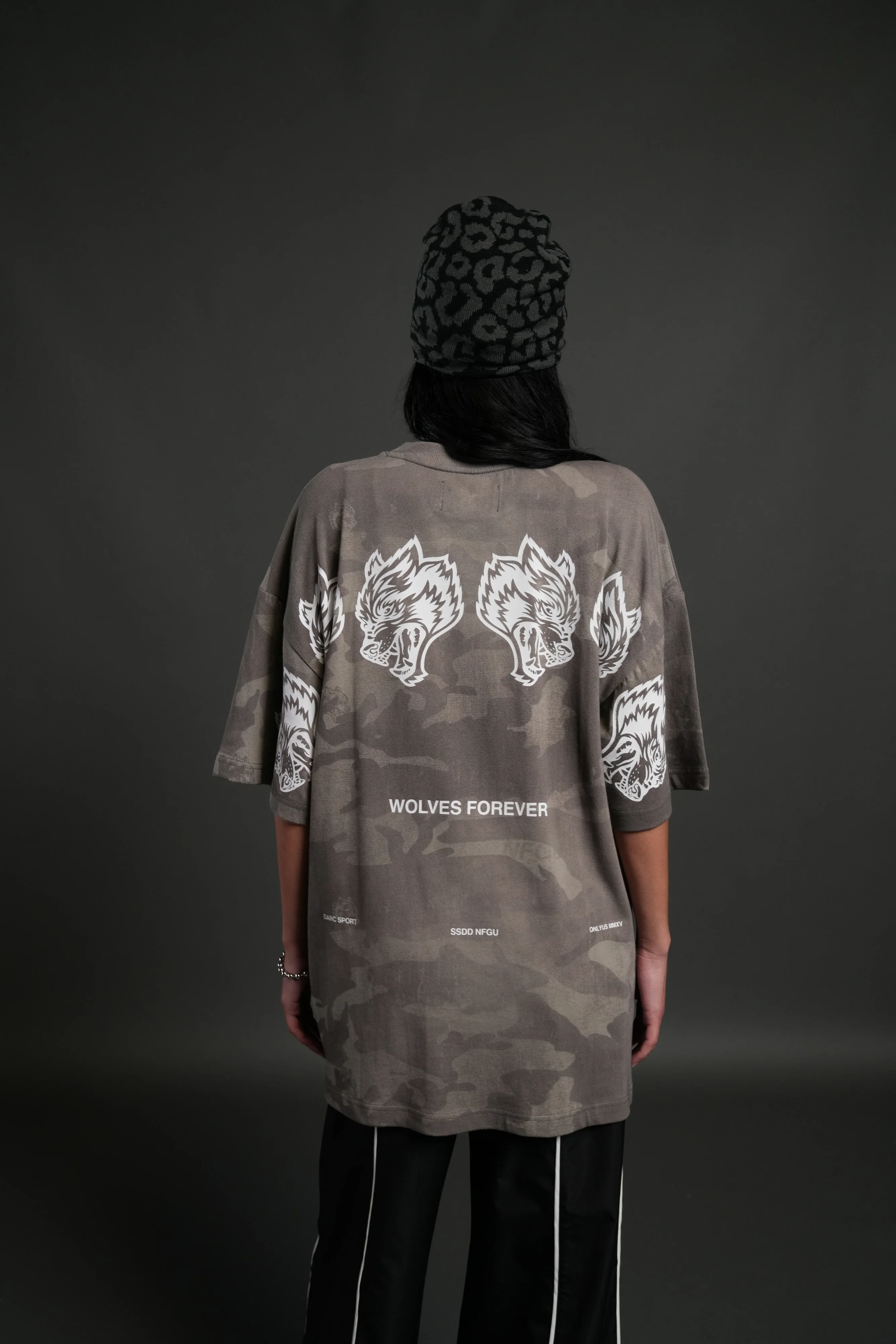 Wolves Have Your Back Unisex "Premium" Oversized Tee in Lush Vintage Woodland Camo - Image 4