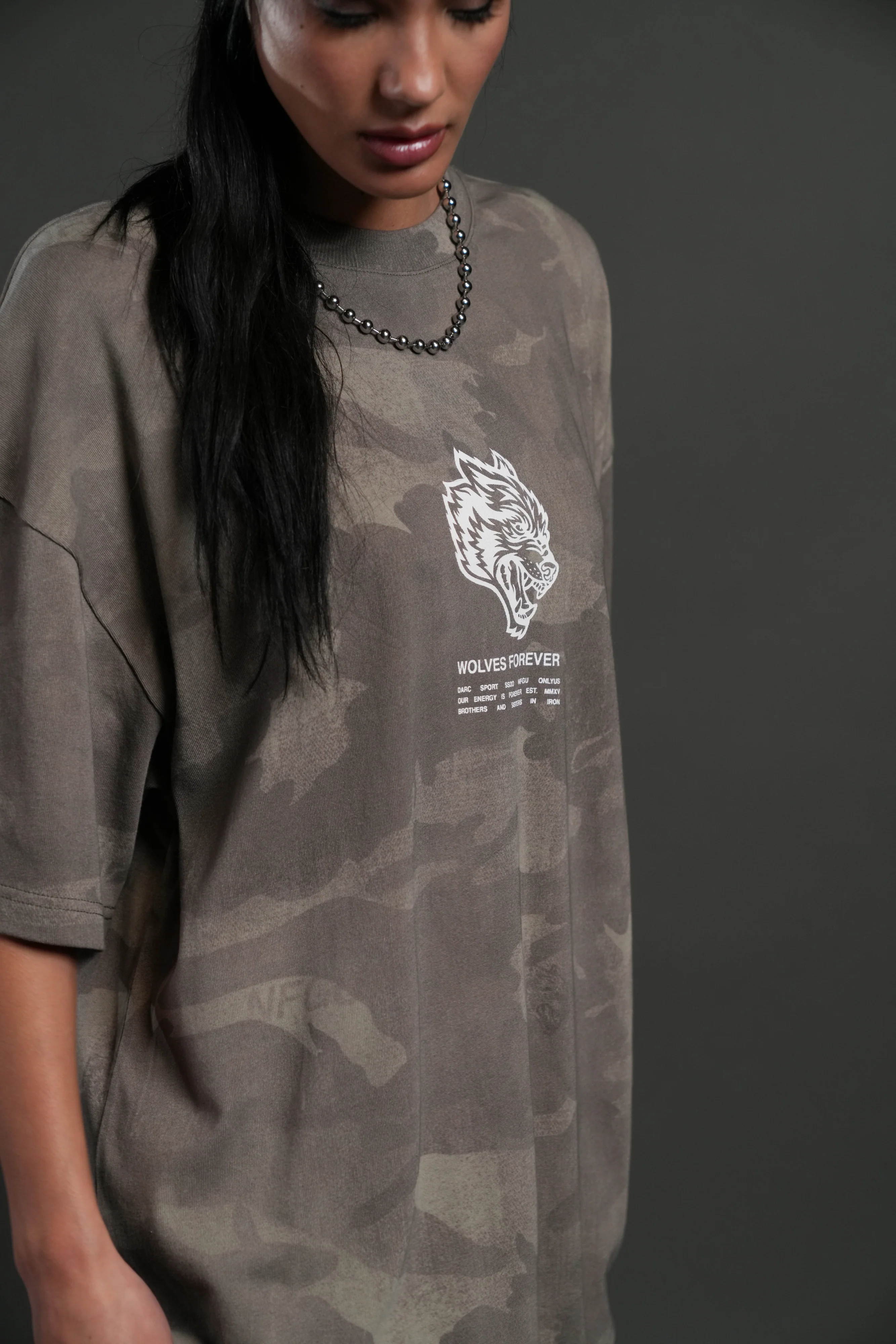 Wolves Have Your Back Unisex "Premium" Oversized Tee in Lush Vintage Woodland Camo - Image 7