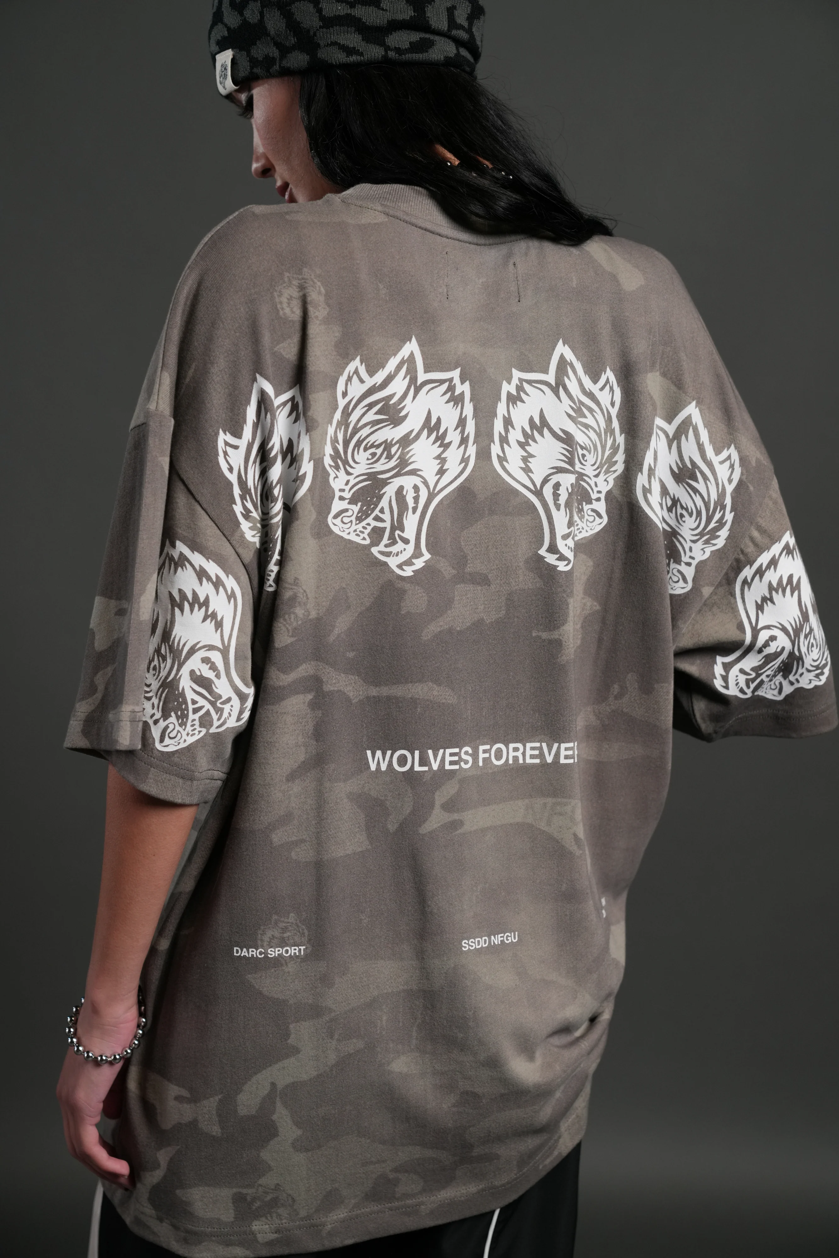 Wolves Have Your Back Unisex "Premium" Oversized Tee in Lush Vintage Woodland Camo - Image 8