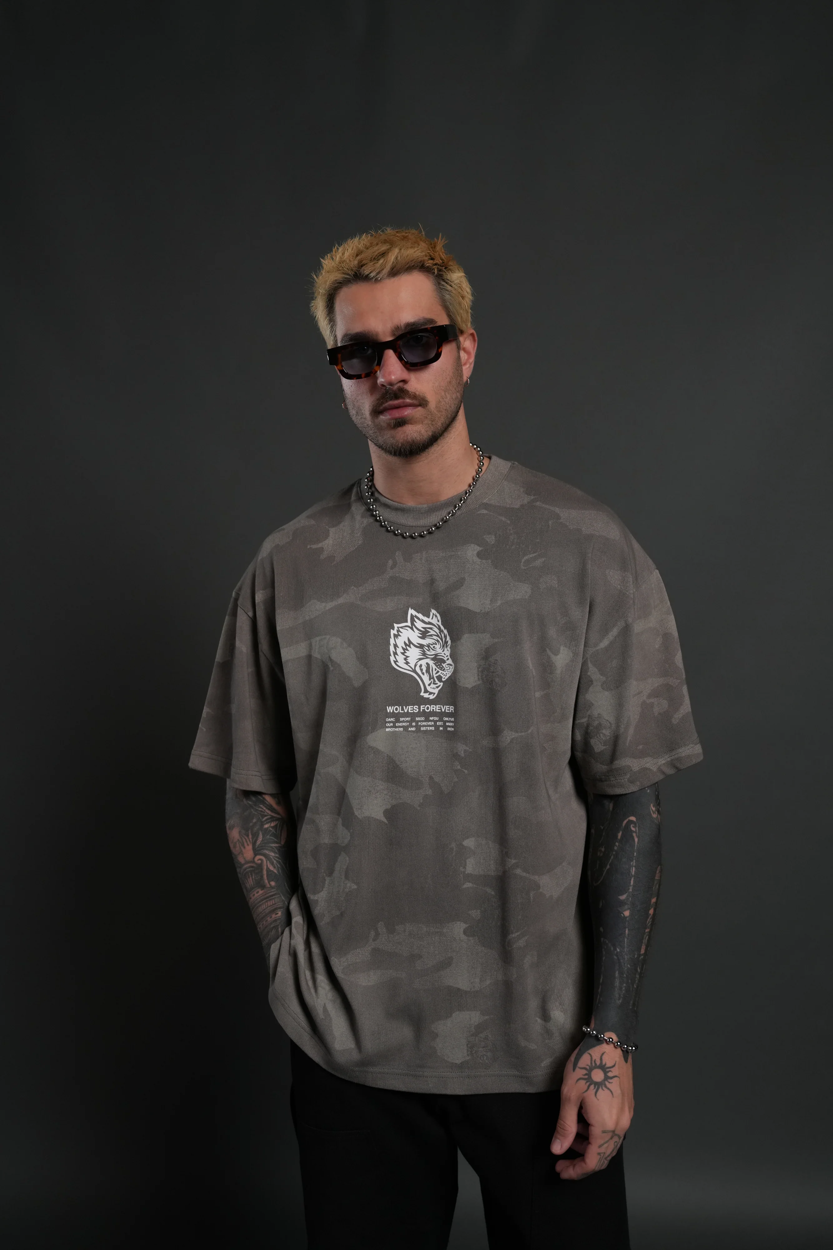 Wolves Have Your Back Unisex "Premium" Oversized Tee in Lush Vintage Woodland Camo - Image 9