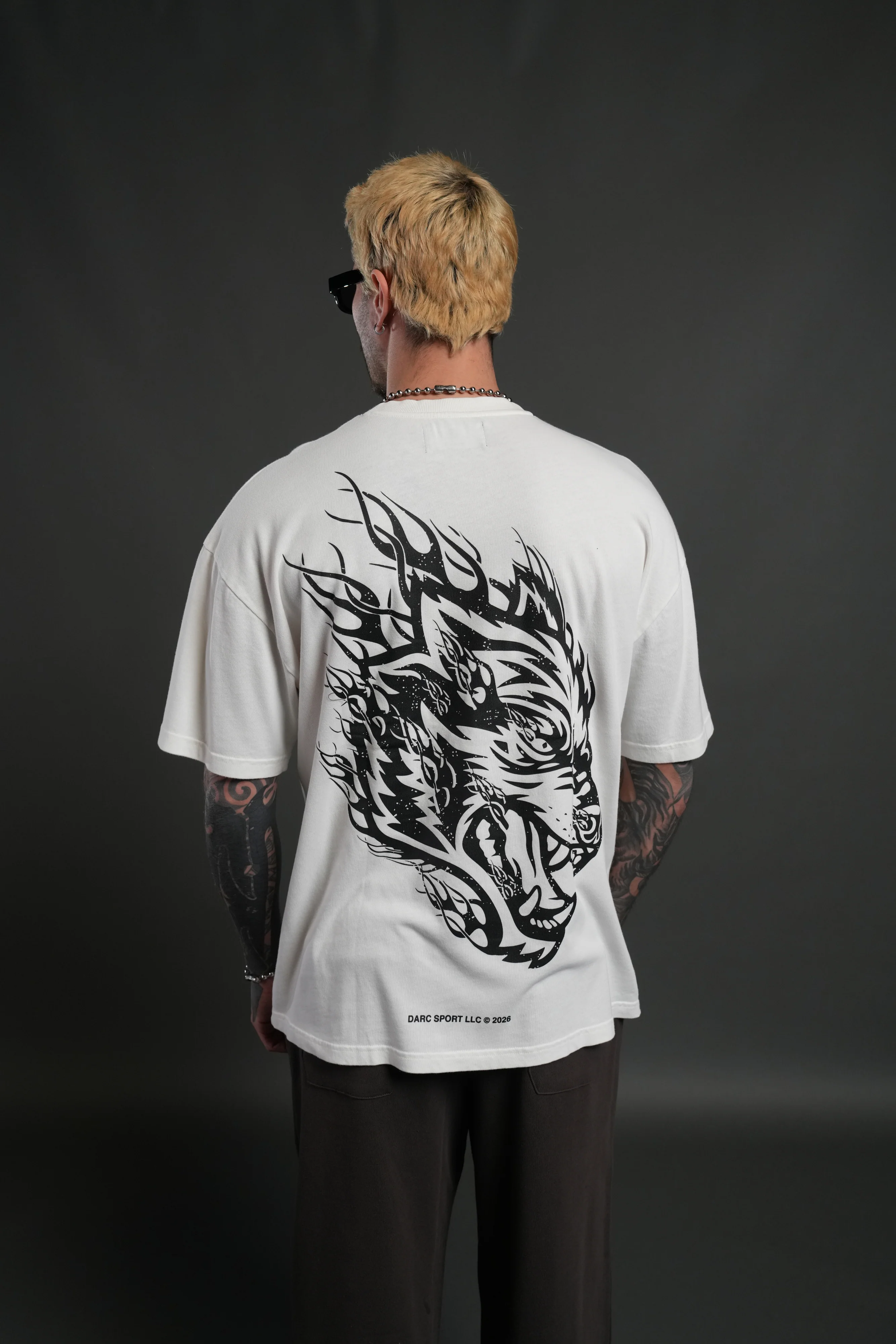Wolves Inferno "Premium" Oversized Tee in Cream - Image 4