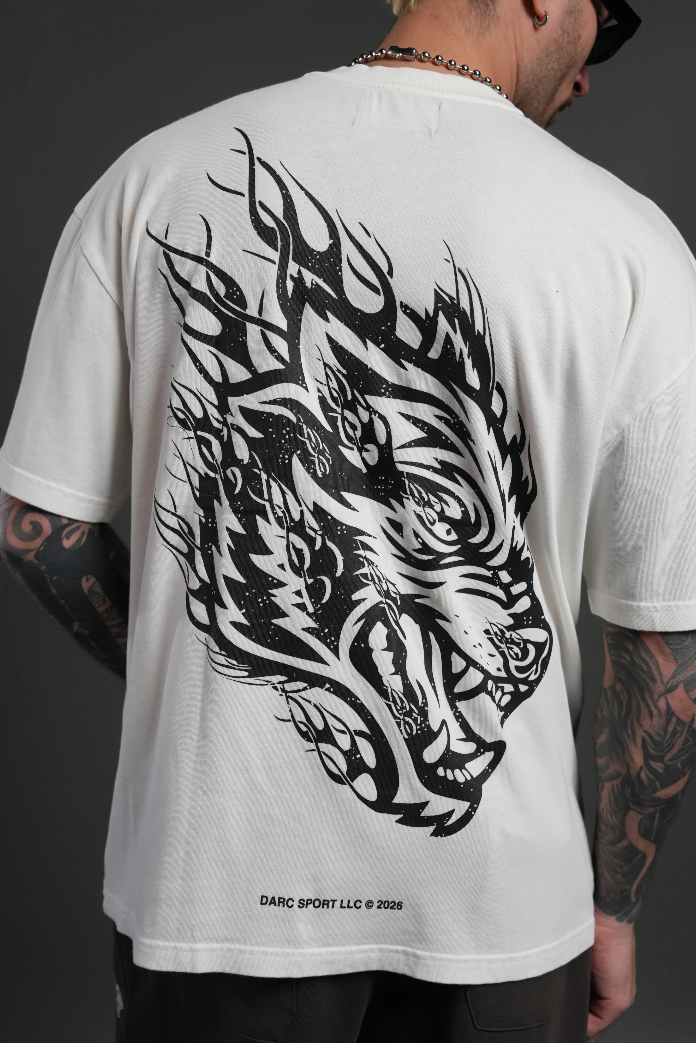 Wolves Inferno "Premium" Oversized Tee in Cream - Image 5