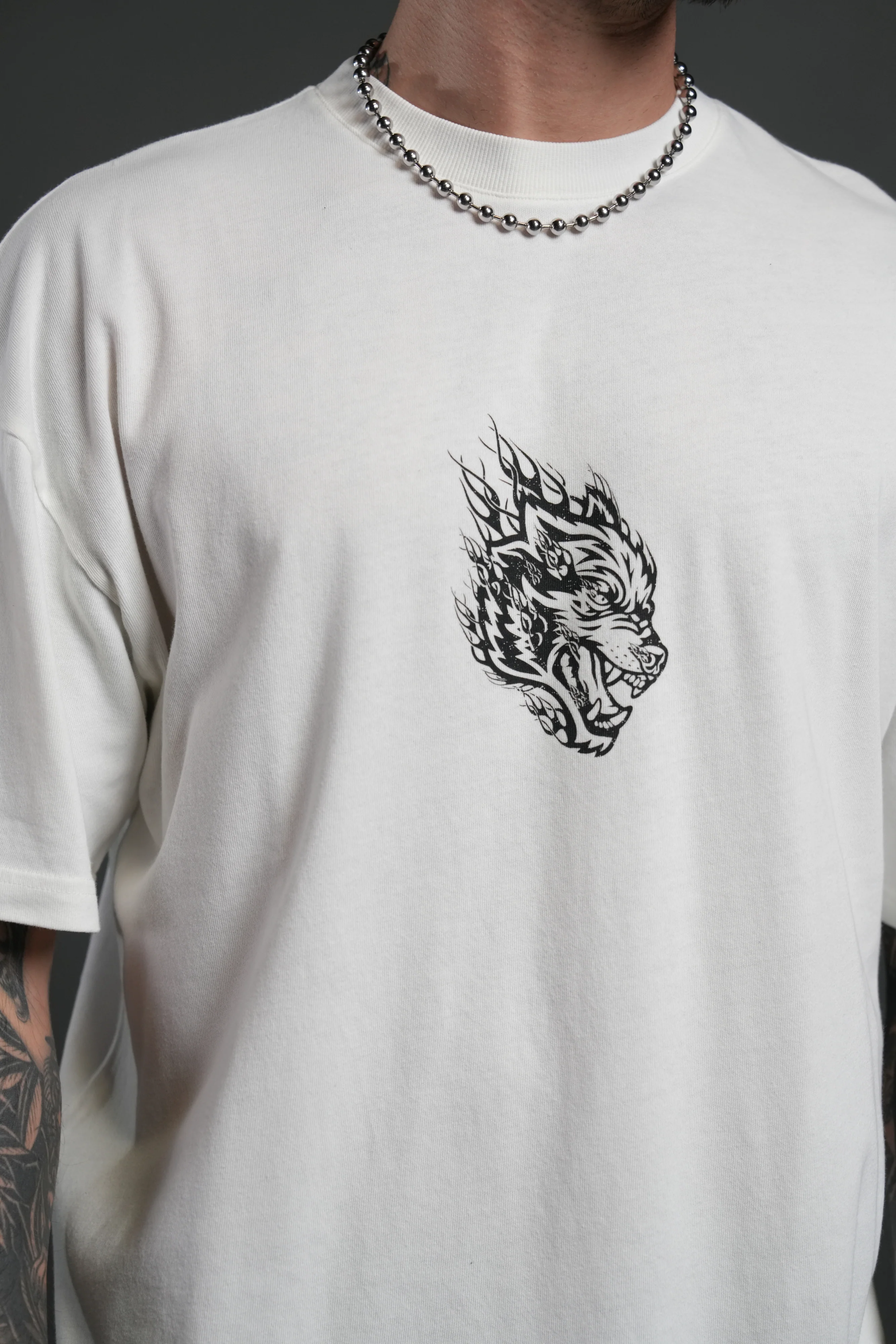 Wolves Inferno "Premium" Oversized Tee in Cream - Image 6