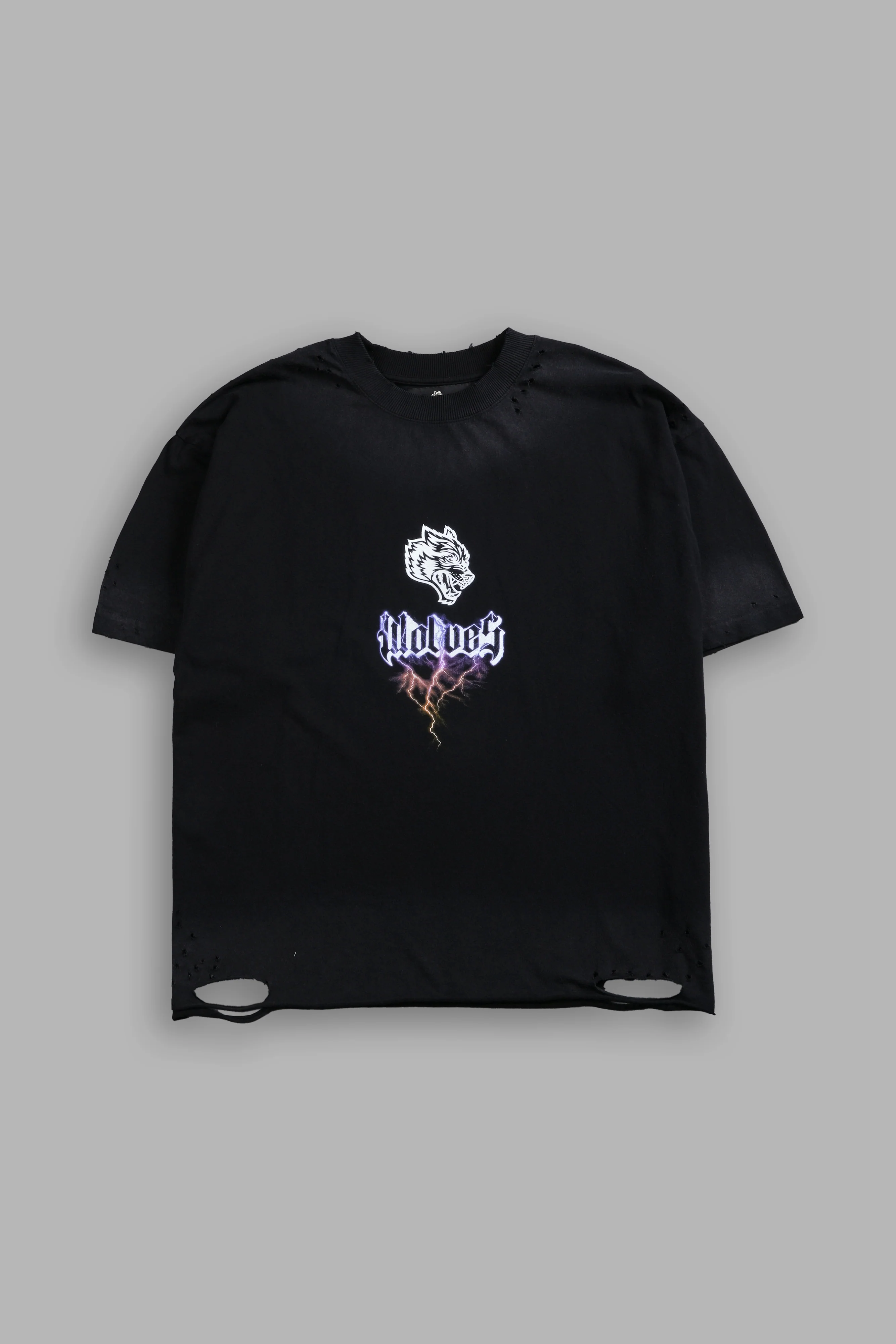 Wolves Lightning Distressed Grunge Tee in Black Drift Wash - Image 3