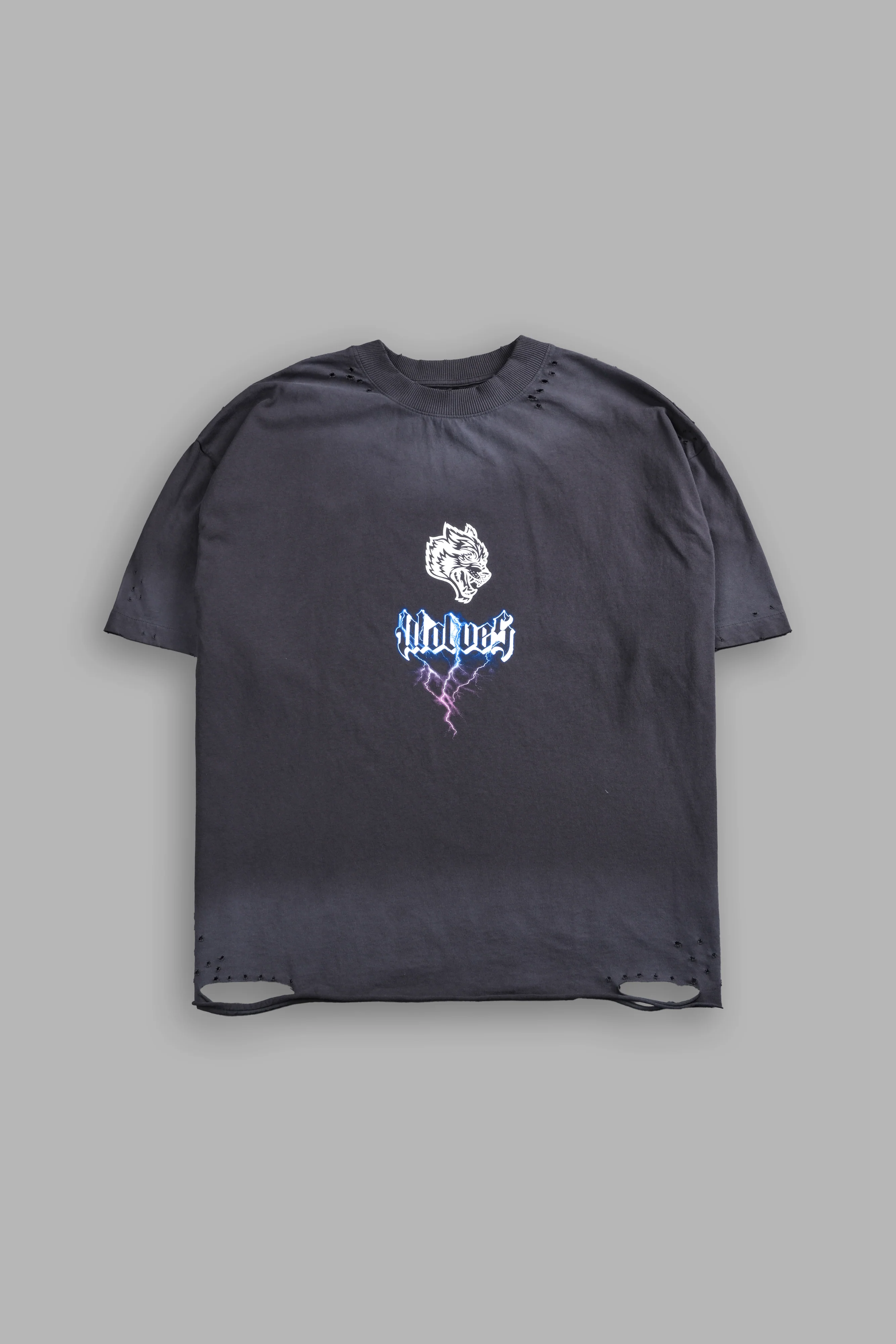 Wolves Lightning Distressed Grunge Tee in Wolf Gray Drift Wash - Image 3