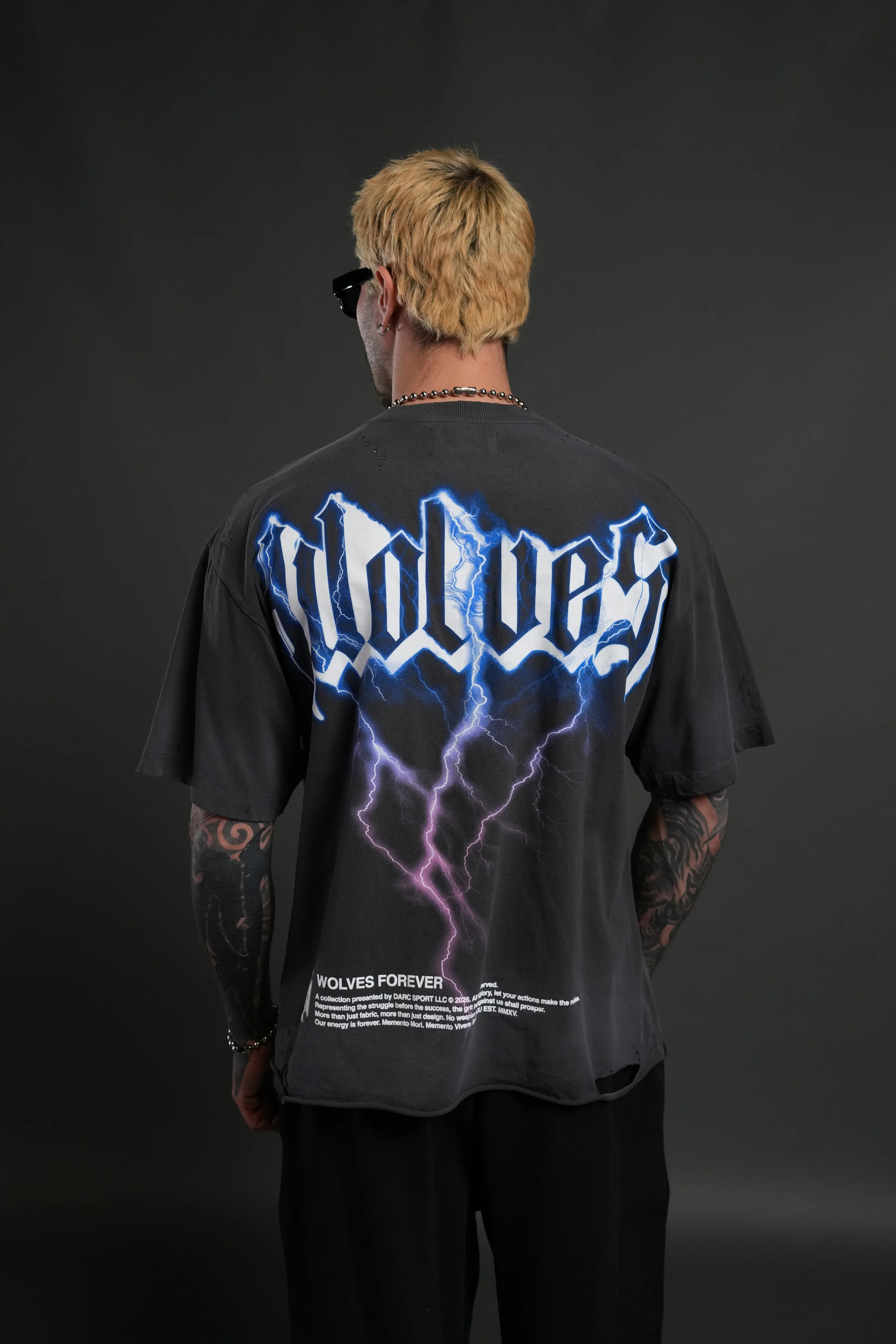 Wolves Lightning Distressed Grunge Tee in Wolf Gray Drift Wash - Image 4