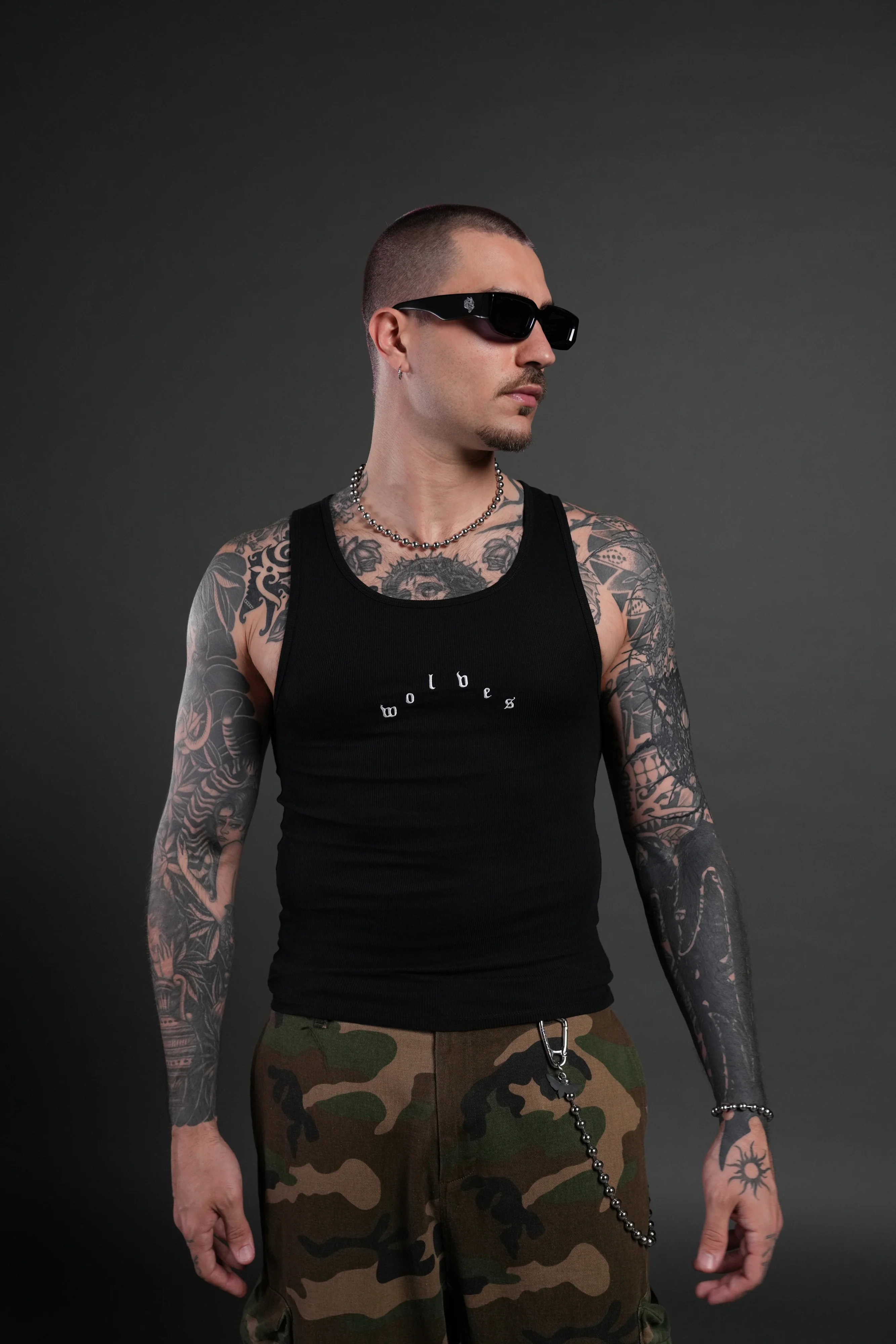 Wolves Pyramid Ribbed Tank V2 in Black - Image 2