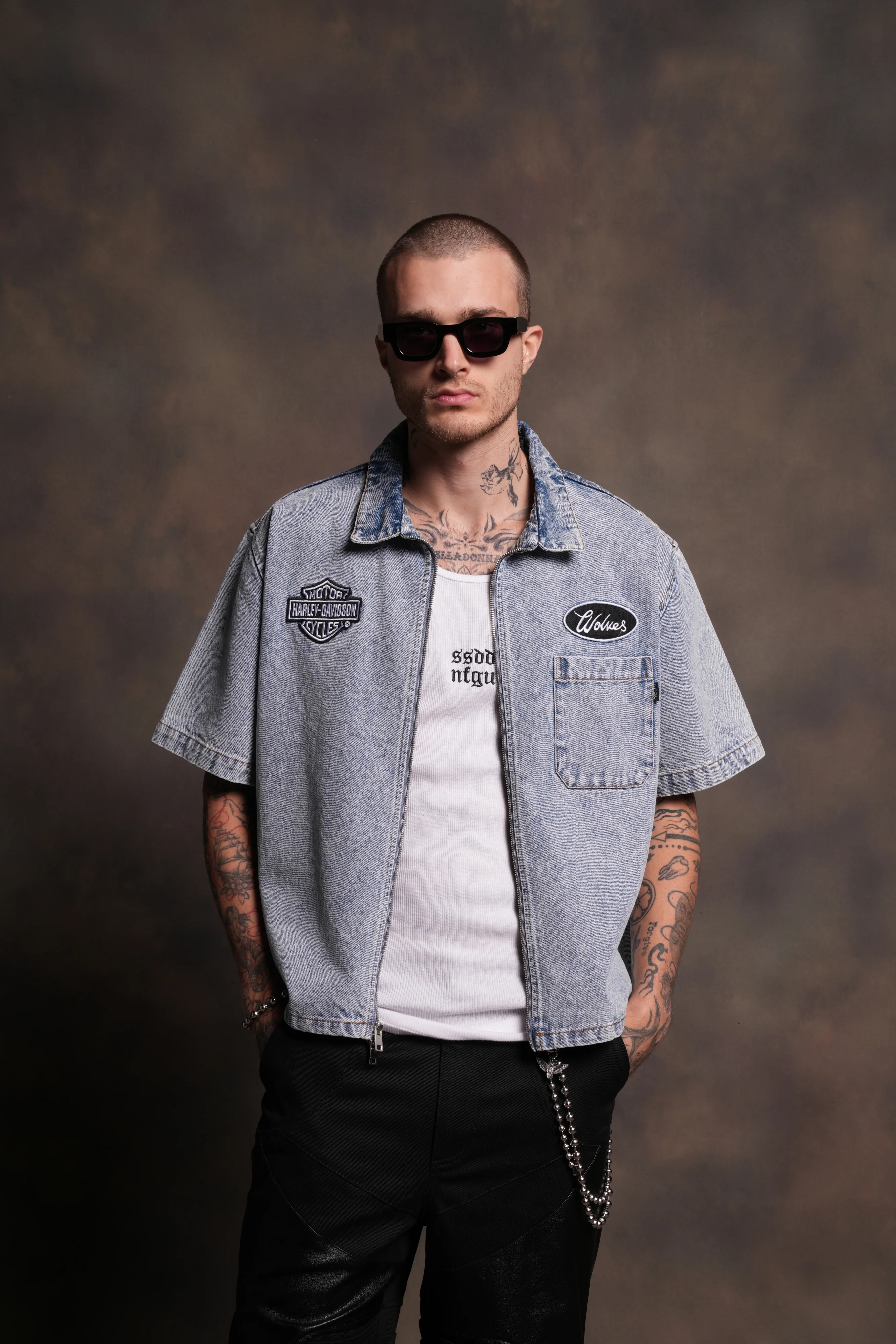 Wolves Ride Denim Vince Shirt in Light Wash - Image 4