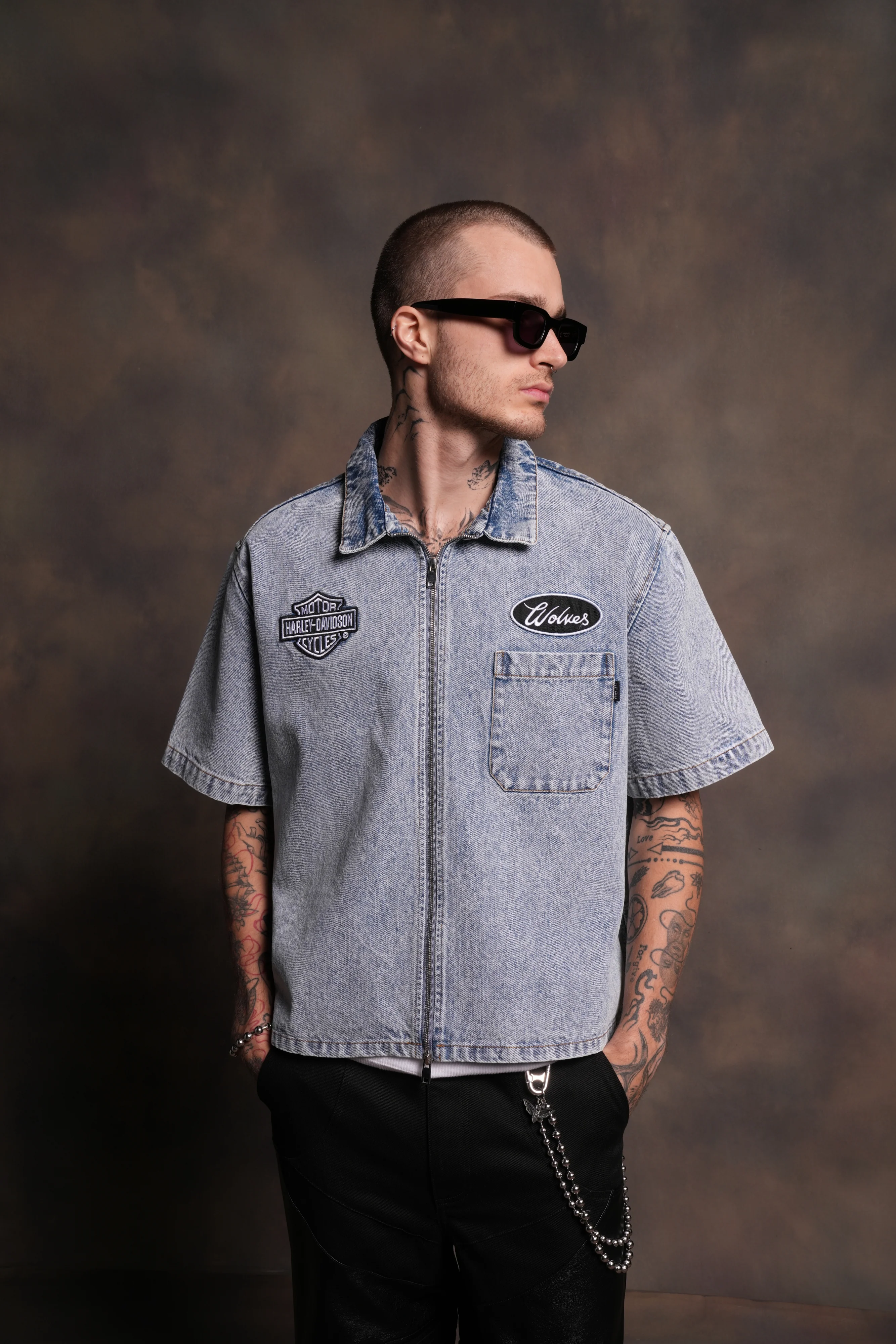 Wolves Ride Denim Vince Shirt in Light Wash - Image 5