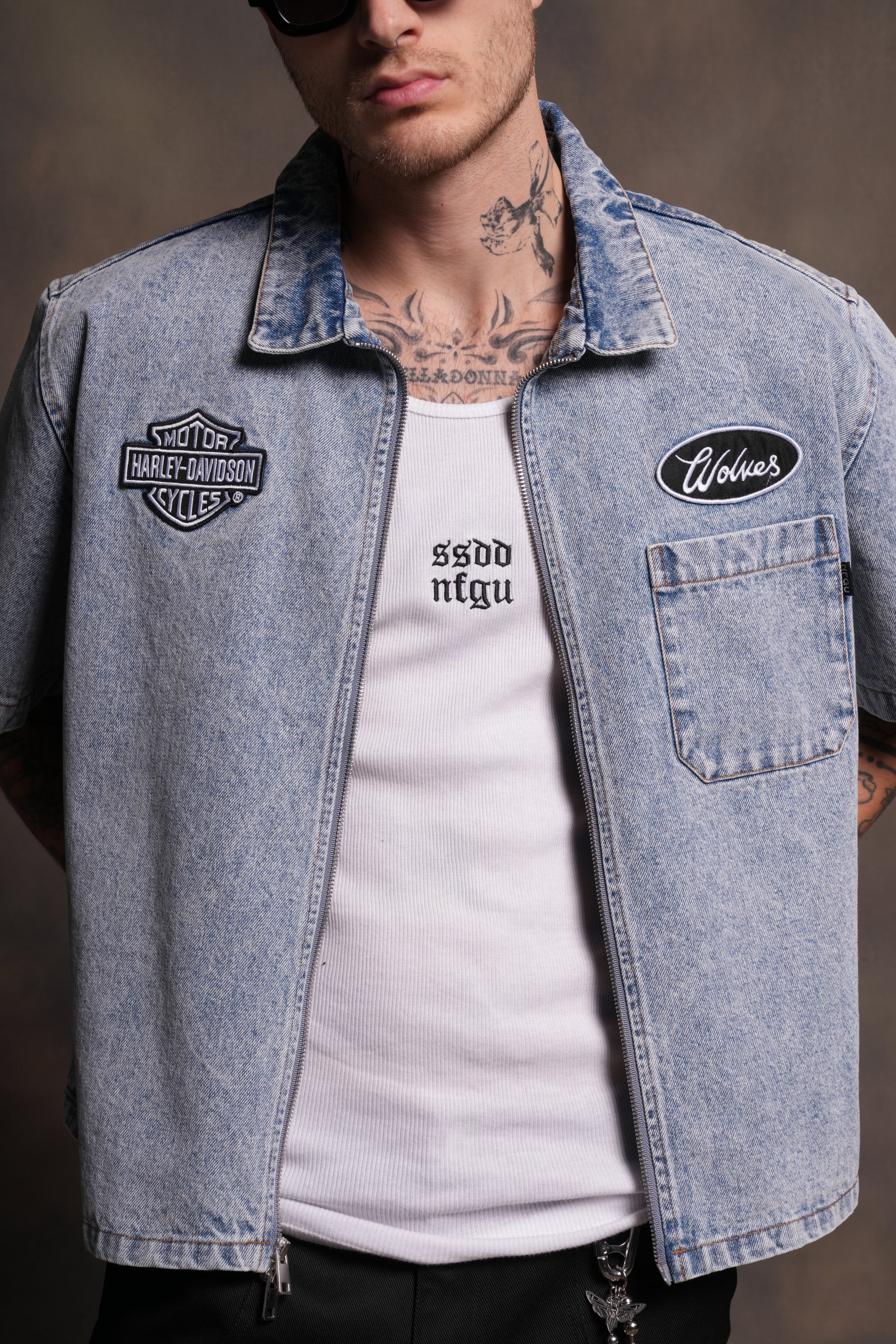 Wolves Ride Denim Vince Shirt in Light Wash - Image 8