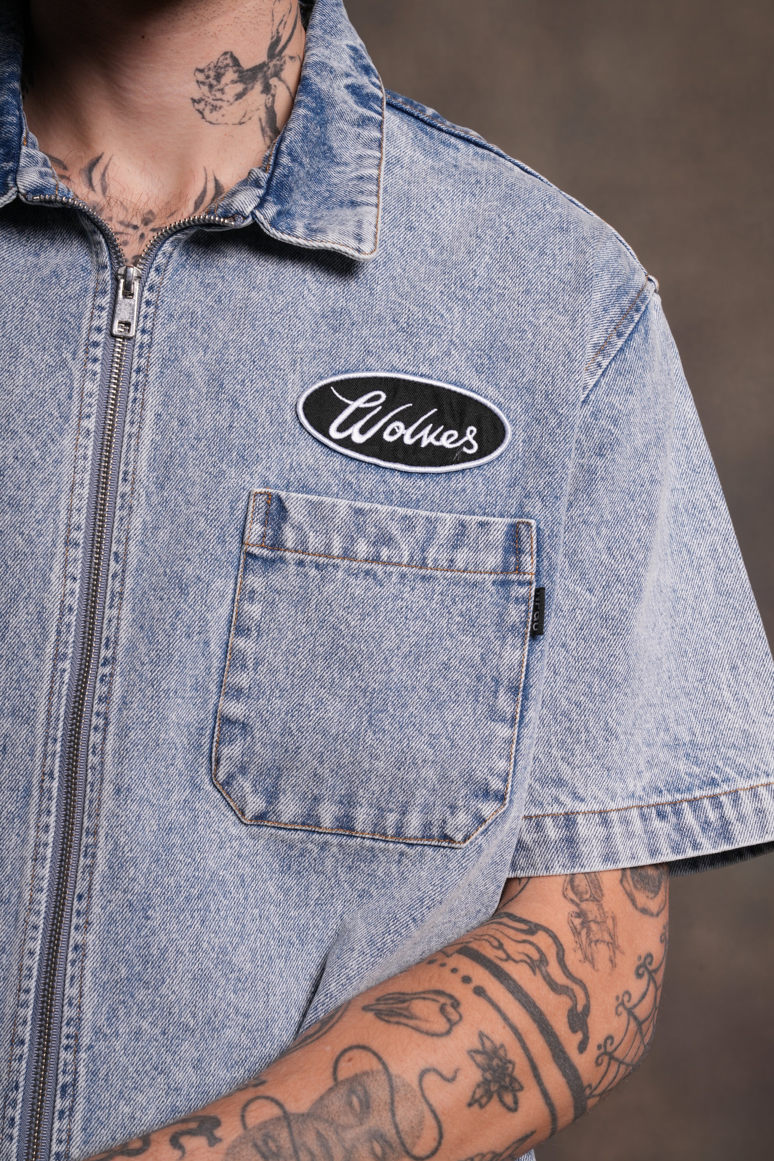 Wolves Ride Denim Vince Shirt in Light Wash - Image 9
