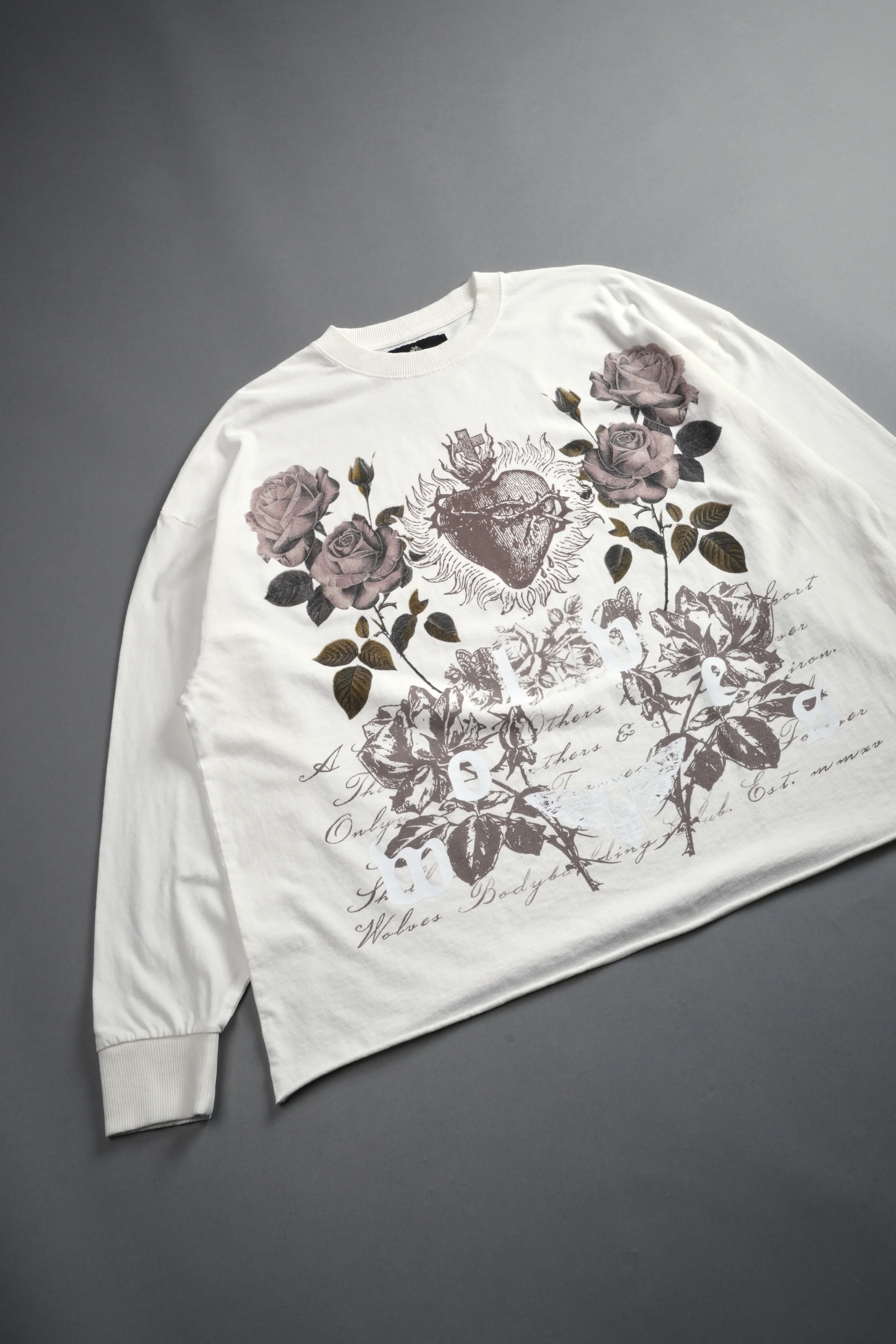 You Are the Reason Grunge Mid-Length Raw Hem LS Tee in Cream - Image 10