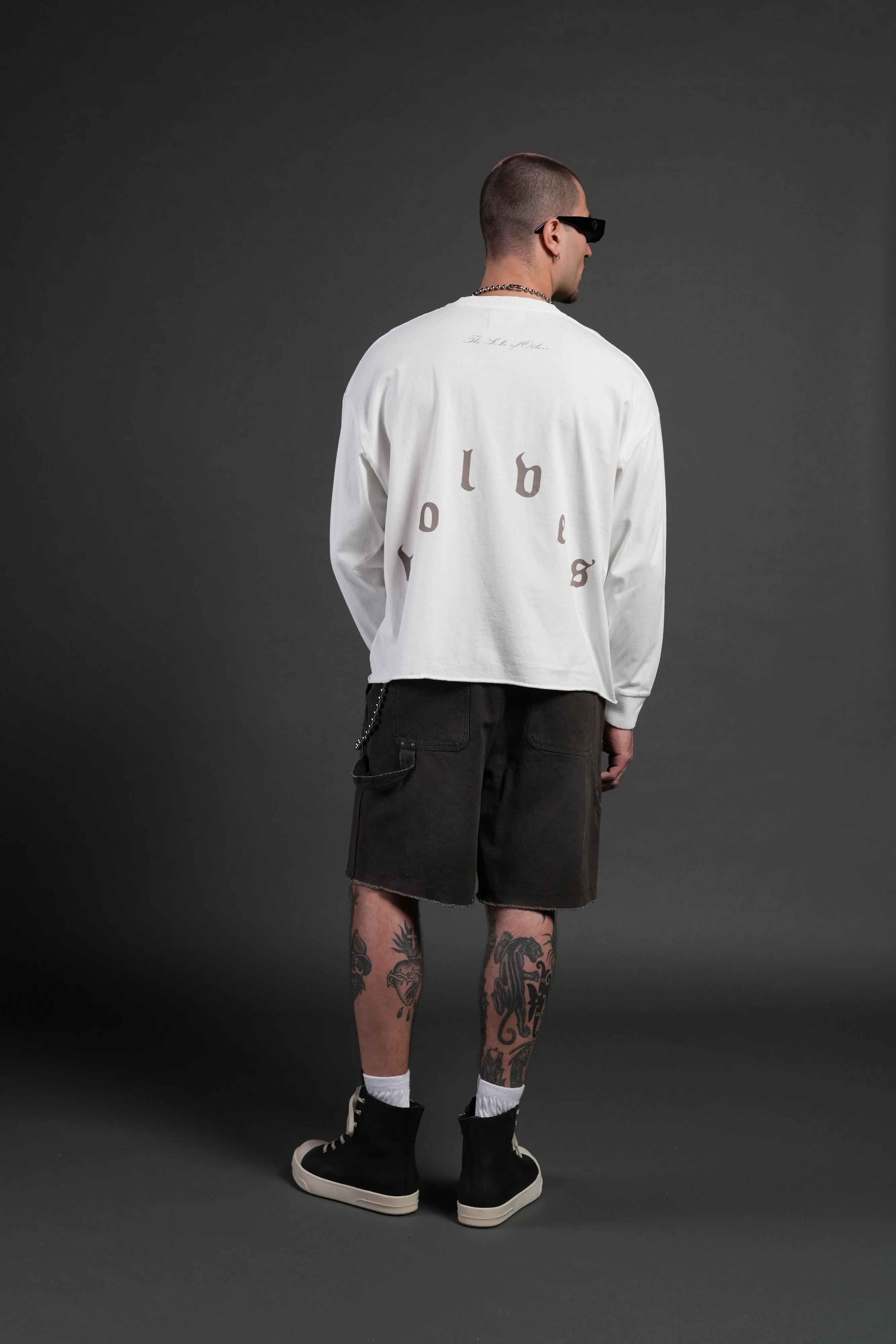 You Are the Reason Grunge Mid-Length Raw Hem LS Tee in Cream - Image 6